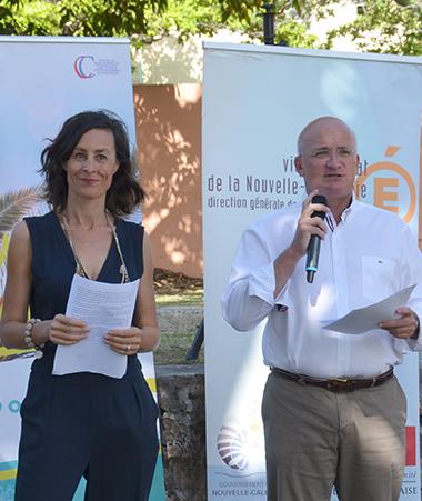 Le membre du gouvernement Yoann Lecourieux, Valérie Meunier (CREIPAC), Isabelle Arellano et Érick Roser (vice-rectorat) ont ouvert les Journées francophones du Pacifique. 