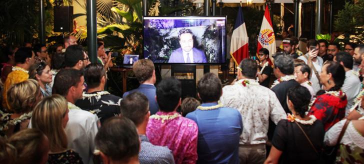   Le secrétaire d’État chargé du numérique, Mounir Mahjoubi, est intervenu en visioconférence lors de la clôture du Digital Festival Tahiti (© Digital Festival Tahiti/Greg Boissy).